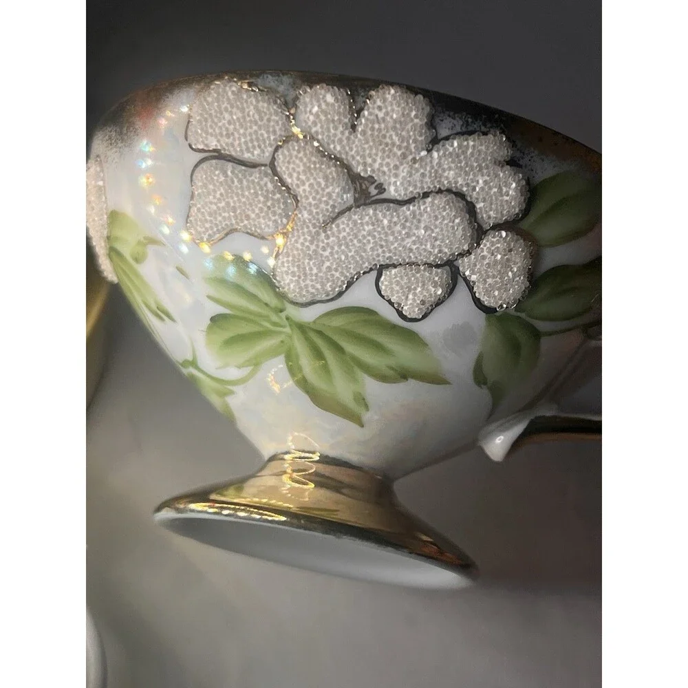 Vintage Japanese Moriage Beaded Lusterware Tea Cup Saucer Victoria Ceramics